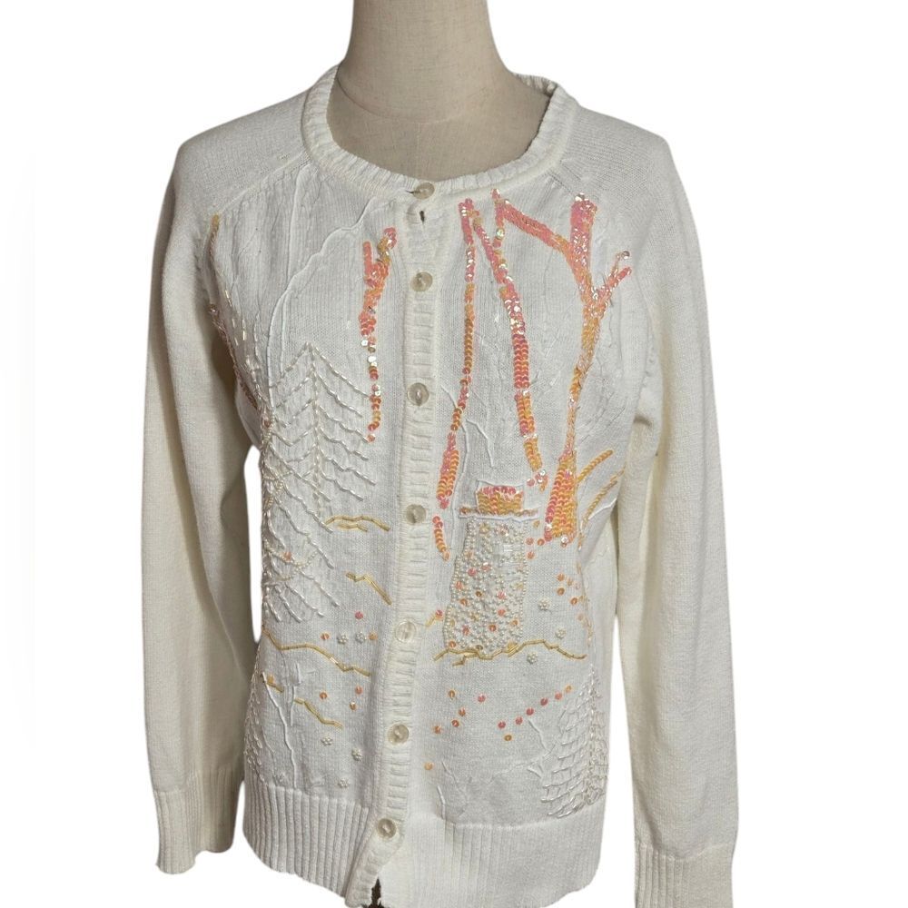 Wish For Joy Women's White Sequin Cardigan Sweater